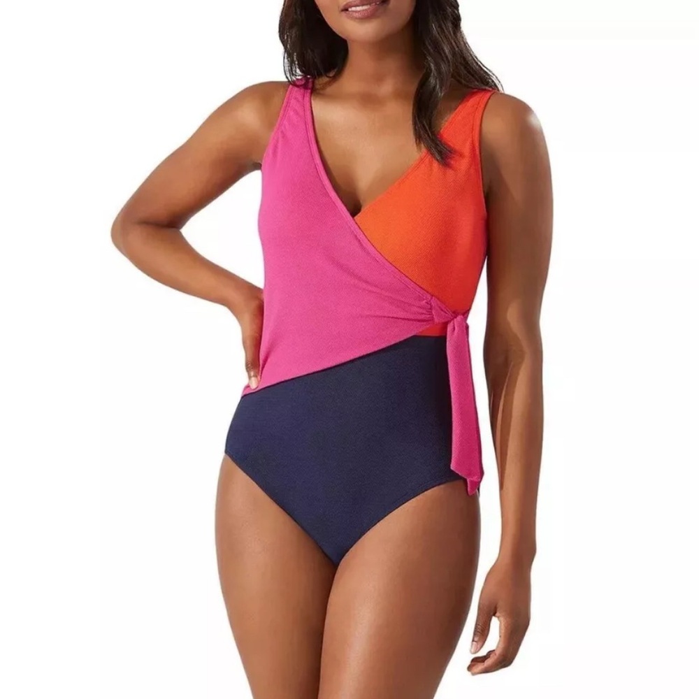 Tommy Bahama Colorblock Wrap Swimsuit - Pink, Orange, and Blue Women’s Size 12